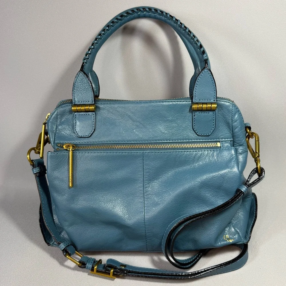 Elliot Lucca Teal Blue Leather Crossbody Satchel with Top Handle